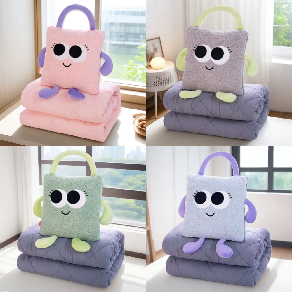 Car Pillow Cover Office Lunch Break Blanket Pillow Cover Dopamine Big Eye Handheld Thick fleece-lined Pillow