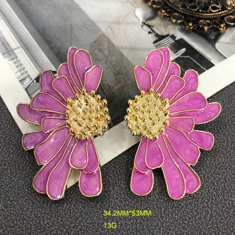 Women'S Gender 1 Pair Retro Flower Alloy Enamel Women's Drop Earrings