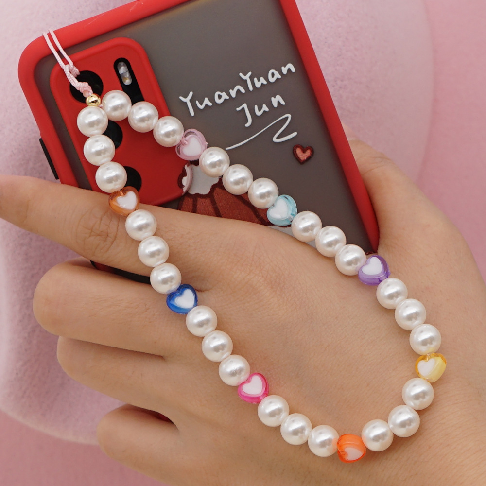 Pearl beaded antilost mobile phone chain short acrylic love mobile phone lanyardpicture1