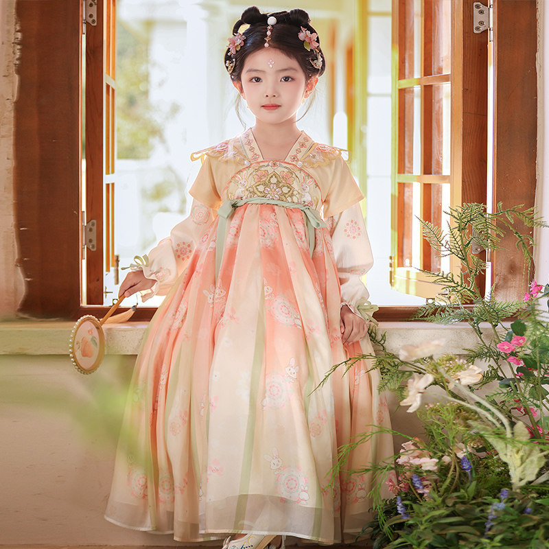 Hanfu girls' spring clothing, children's ancient style fairy dress, 2026 new Chinese style Tang suit princess dress
