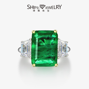 Shipei Jewelry 2025 New S925 Silver 8Ct Rectangular 10*14 Synthetic Emerald Ring European and American Style Ring for Women