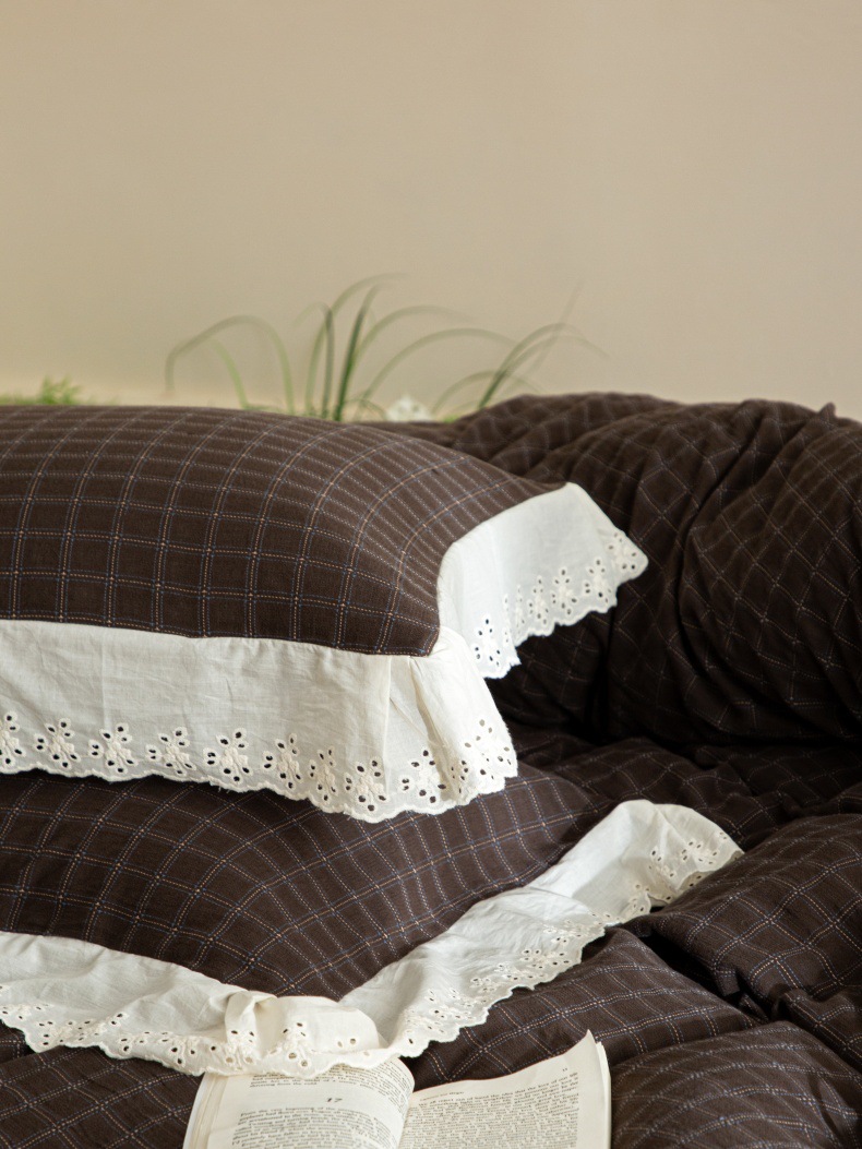 Conjunto de capa de edredão vintage boho jacquard com renda_voghion.com