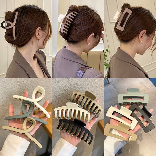 New internet celebrity retro frosted grab clip candy color hair clip female pearl shark clip back of head large bath hair accessory