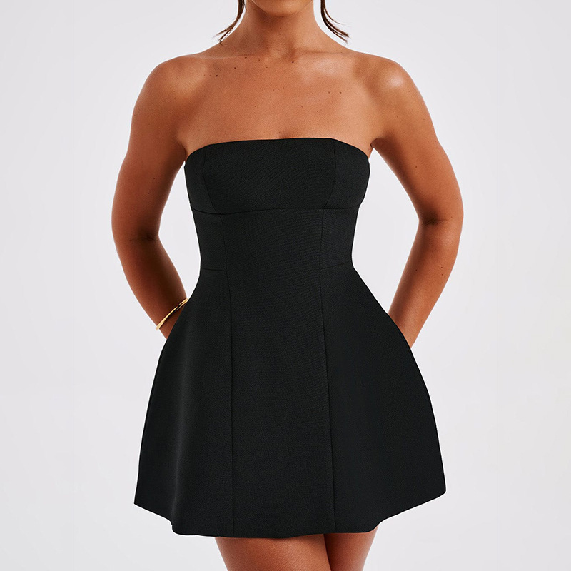 Jy24070 Cross-Border Spring and Summer 2025 New Simple Slim Skirt European and American Style Sexy Tube Top A-Hem Dress for Women Jy24070 Cross-Border Spring and Summer 2025 New Simple Slim Skirt European and American Style Sexy Tube Top A-Hem Dress for Women