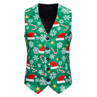 2022 AliExpress Cross-border New 3D Printed Vest Men's Korean Style Youth Fashion Casual Single-breasted Slim-fit Vest