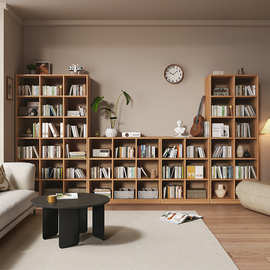 实木格子柜书架置物架落地客厅展示架靠墙组合储物收纳家用书柜