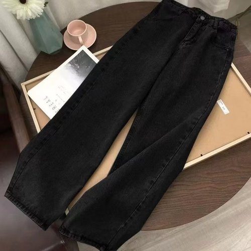 2025 Straight Leg Jeans for Women, Universal Fit, Student Style, Korean Version, Loose and Slimming Wide Leg Pants, Retro Floor-Length Father-in-Law Style Long Pants