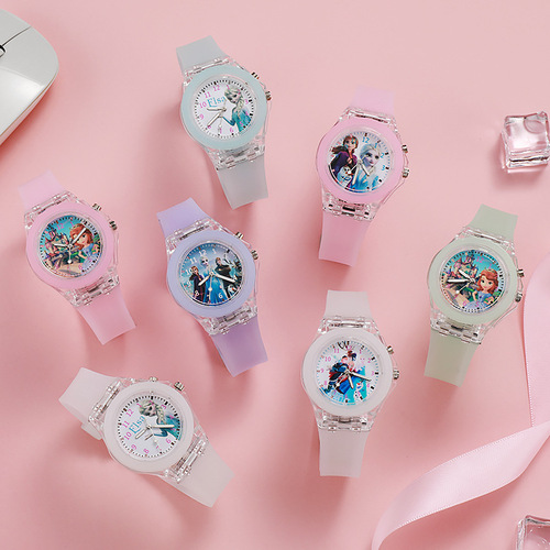 Supply cartoon snow and ice colorful glowing children's watch colorful night light soft silicone strap unisex electronic watch