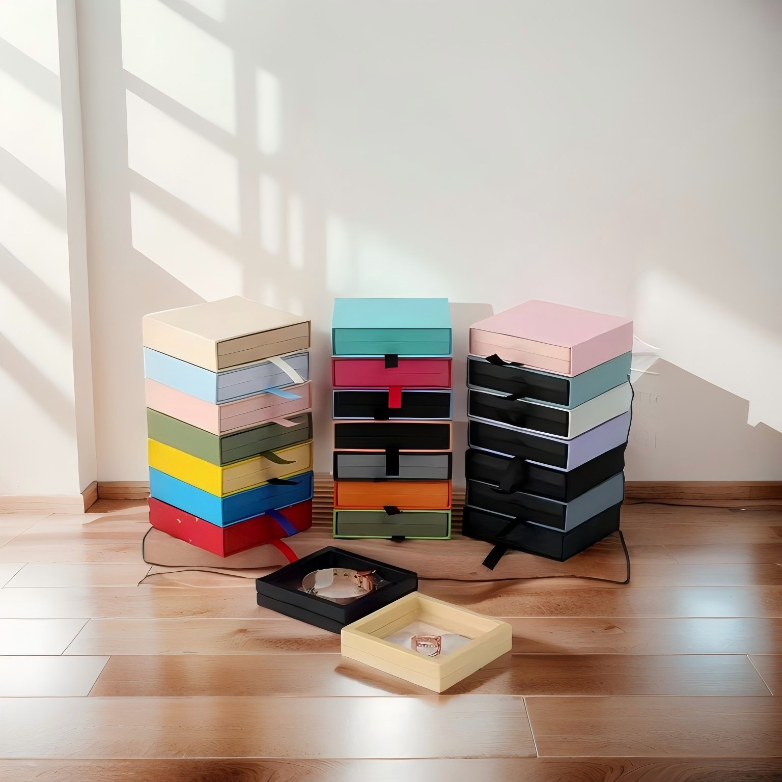 防氧化PE膜悬浮饰品收纳盒指甲耳钉耳环戒指金饰银饰抽拉盒批发