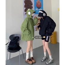 2023年美式休闲拉链长袖冲锋衣夹克外套女2023春季新款连帽上衣