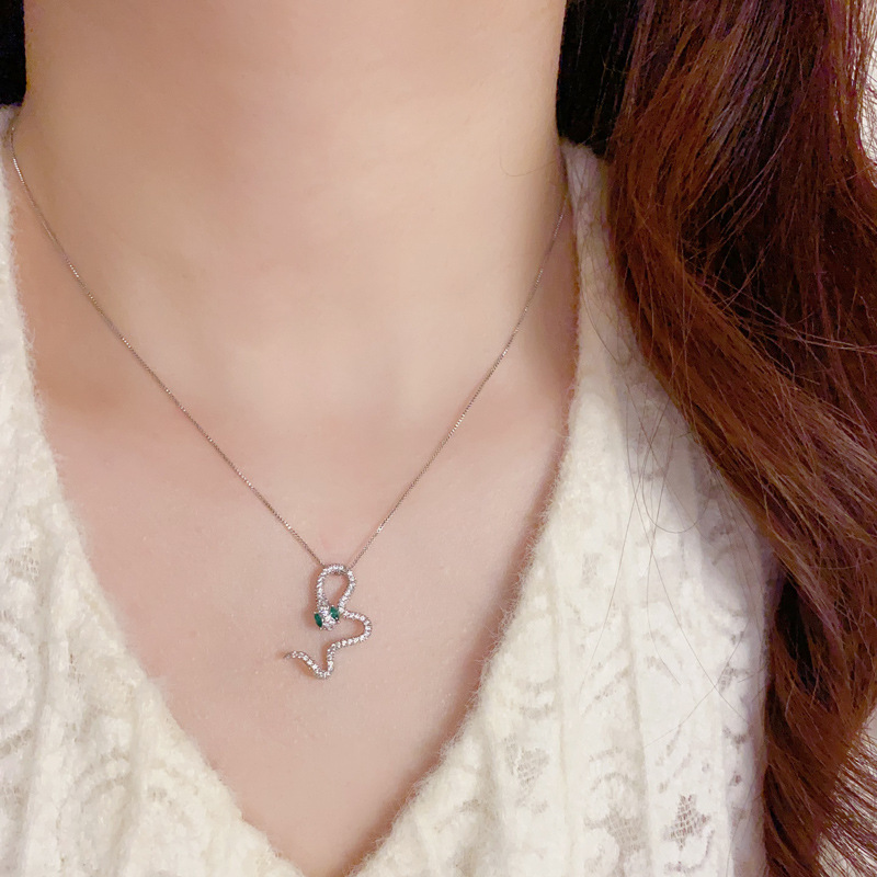 Zircon Snake Necklace, Personalized Fashion Collarbone Chain_voghion.com