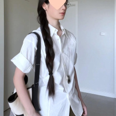 白色复古短袖领衬衫女2025夏季新款设计感收腰显瘦百搭上衣潮