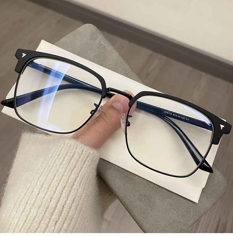 Versatile Minimalist Sven Polytechnic Half-Frame Men, Prescription Lenses Available, Stylish Anti-Blue Light Large Frame Glasses For Women_voghion.com