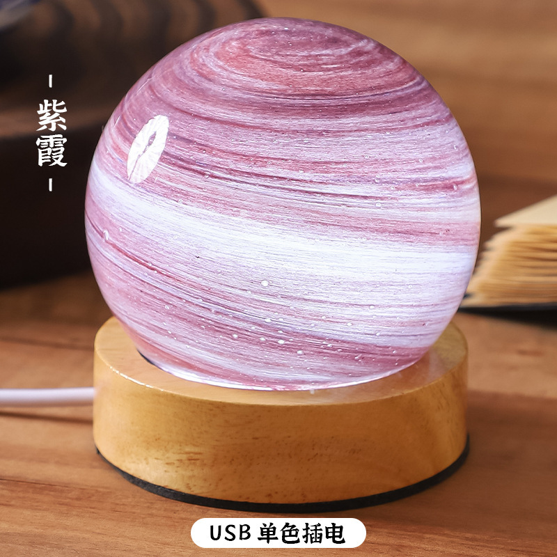 跨境星球灯星空灯极光台灯罩一体暮光星球小夜灯创意原木床头灯礼|undefined