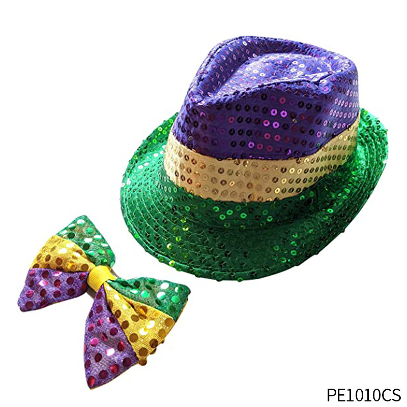Accesorios para el Cabello de Carnaval de Mardi Gras, Máscara Tricolor, Corbata de Moño, Cadena de Cuentas Electrochapadas, Conjunto para Fiesta de Carnaval