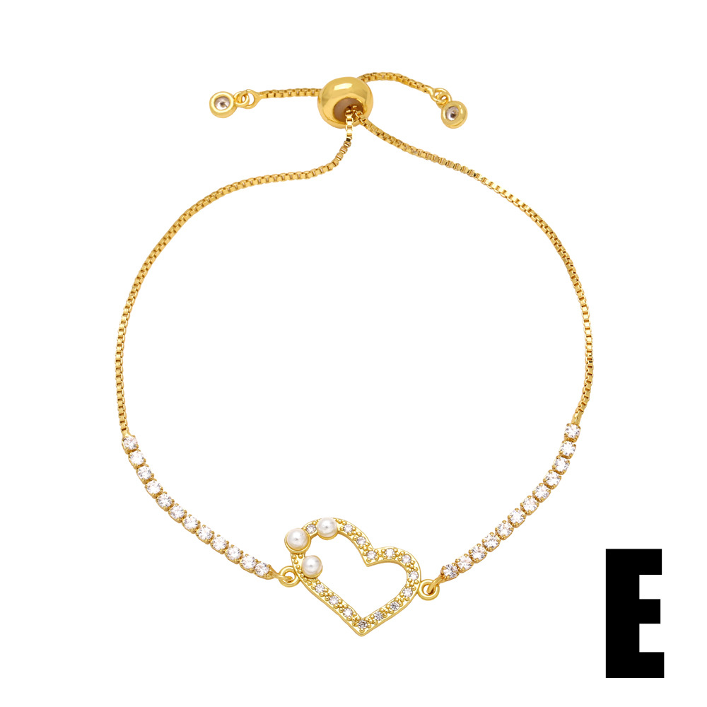 Fashion Heart Shape Copper Inlay Artificial Pearls Zircon Bracelets 1 Piece