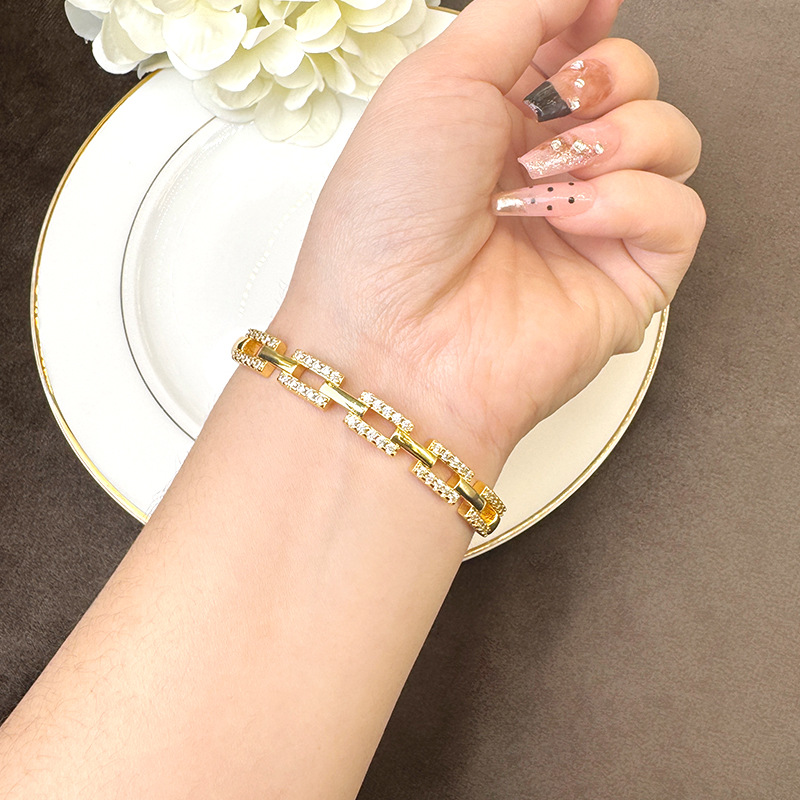 Brazalete de oro de arena de Vietnam 18k de estilo europeo y americano incrustado anillo de cadena de zircon para mujeres lujosas joyas de mano de alta calidad