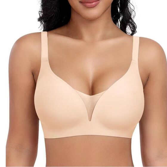 Cross-border European and American plus size seamless underwear women's small chest gathered thin deep v one-piece underwear without steel ring back buckle