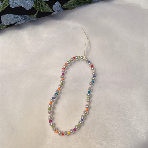 New Korean version ins creative bohemian soft clay smiling face pearl beaded butterfly mobile phone lanyard mobile phone chain for women