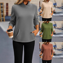 2025外贸跨境新款女装 休闲立领长袖套头常规净色多色女式卫衣