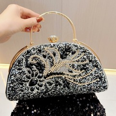 New cross-border diamond-embellished boxy handbag large capacity top-handle bag noblewoman elegance evening gown matching crossbody banquet bag