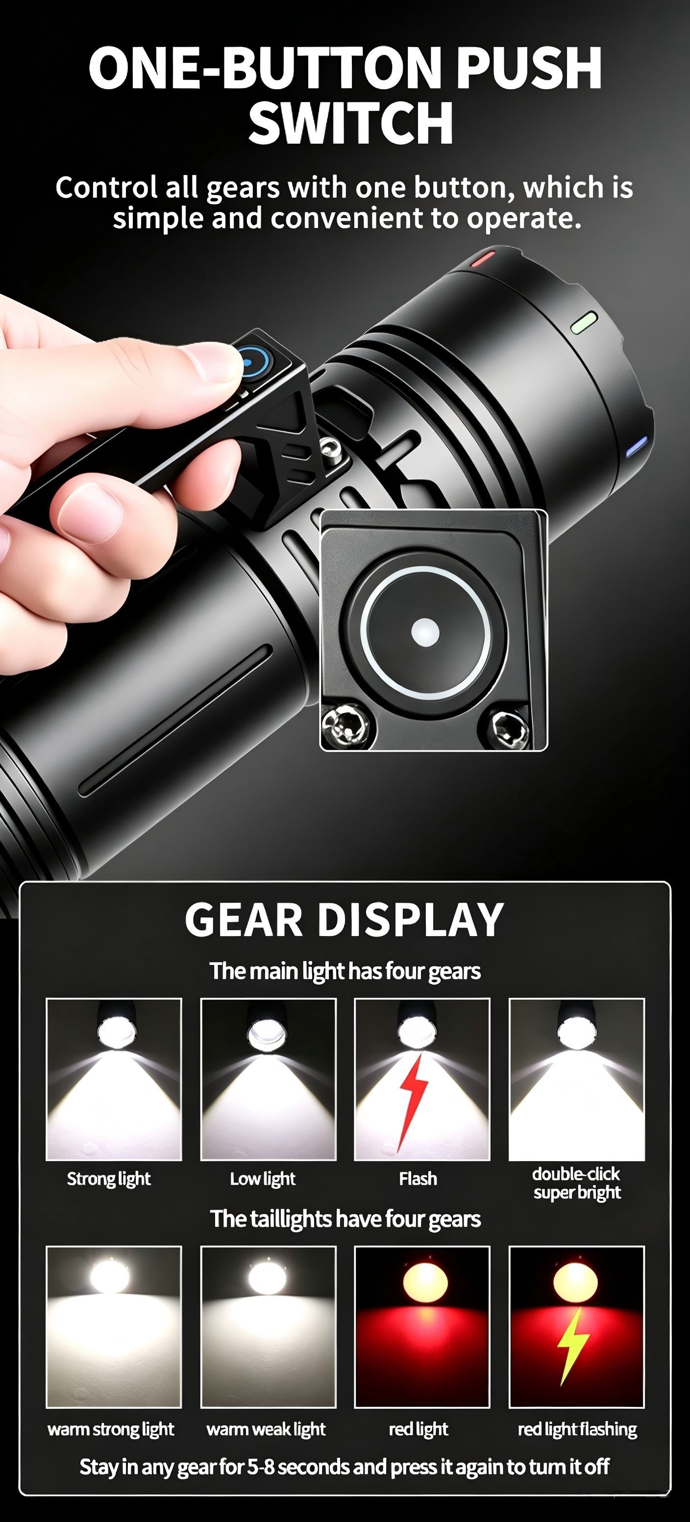 Cross-border outdoor flashlight, multi-functional, long-lasting, high-intensity, long-range, with tools, rechargeable, high-power, portable lamp