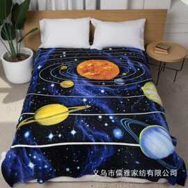 法兰绒太阳能系统床用空间盖毯宇宙太空九大行星客厅卧室沙发毛毯