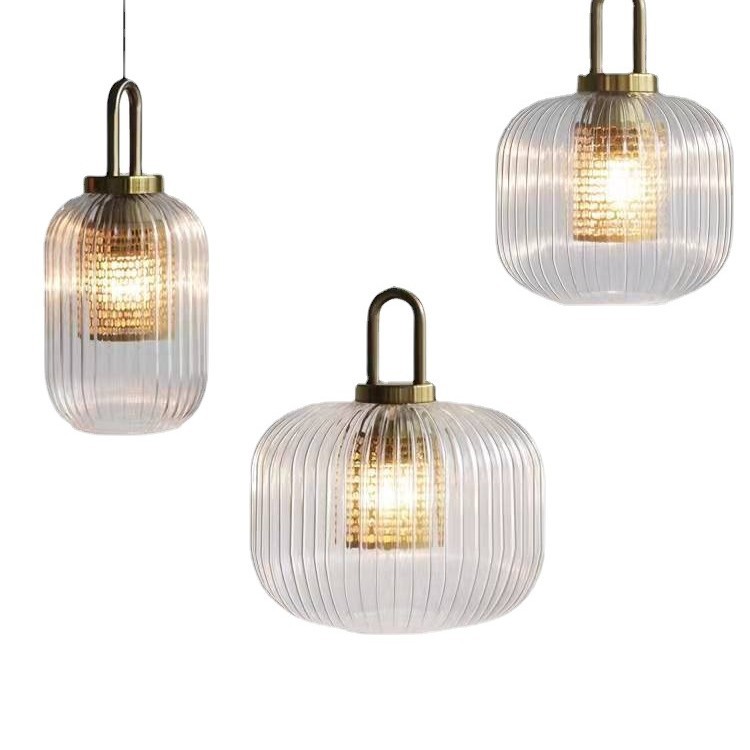 Moderno simple araña creativa comedor sala de estar bar dormitorio linterna de cristal rayado sola cabeza pequeña araña