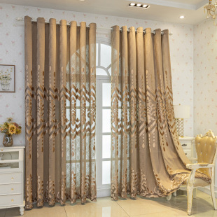 European-style Hollow Curtain Cross-border Europe, America, Middle East Jacquard Curtain Living Room Bedroom Amazon Finished Curtain Cloth Curry Color