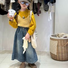 韩系童装2025秋季新款女童针织吊带背心叠穿长袖打底衫牛仔裤套装