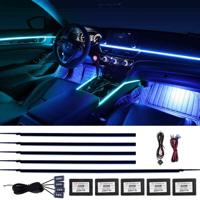 5V универсальная светодиодная атмосферная лампа для автомобиля, декоративная подсветка, скрытая световая панель для всего салона, управление через приложение, атмосферная подсветка для авто