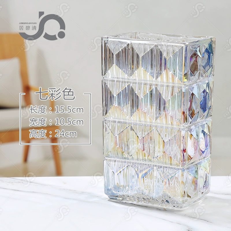Glass Vase Rousseau Series, European-style Luxury, Black & Red Accent, 21×17.5×31.5 cm
