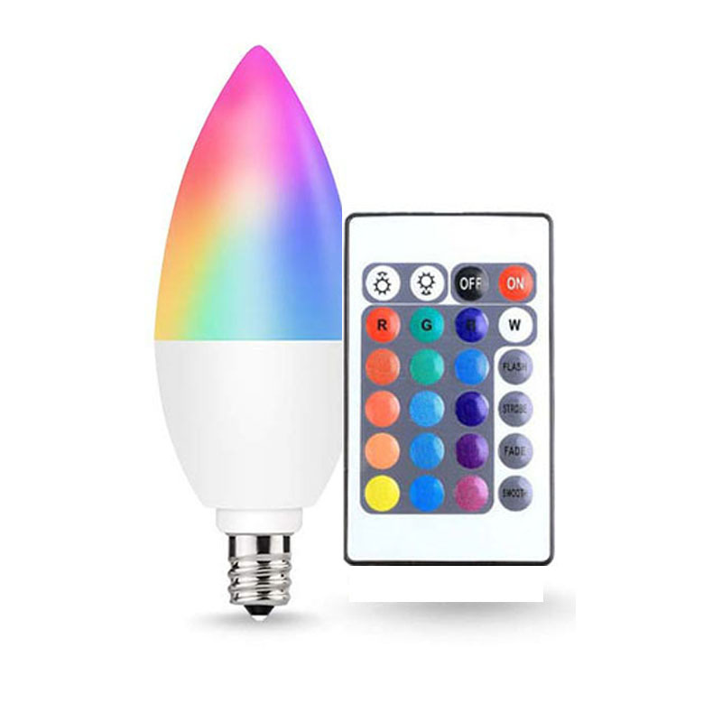 FUENTE fabricante RGBW E12 E14 3W LED luz de la vela control remoto bolsa de plástico de aluminio colorido atmósfera C37 señaló burbuja