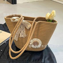 现货大容量女托特包通勤手工编织包包旅行度假包简约沙滩包手提包