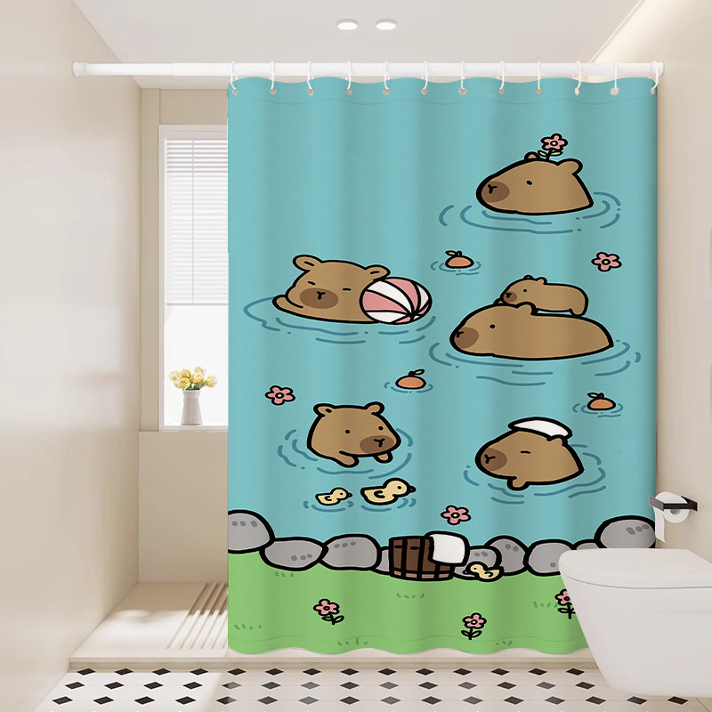 Capybara Shower Curtain Cute Cartoon Bathroom Waterproof Partition Curtain Door Curtain Window Curtain Hanging Curtain
