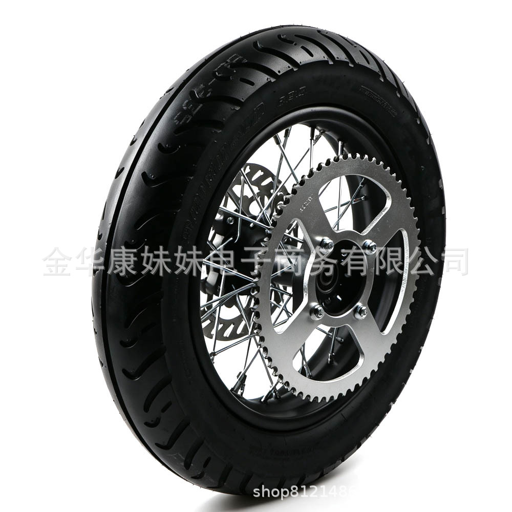 90/90-12 motorcycle rear wheel, equipped with a 190 brake disc and a 420-60 inner tube, replacement part for off-road motorcycles