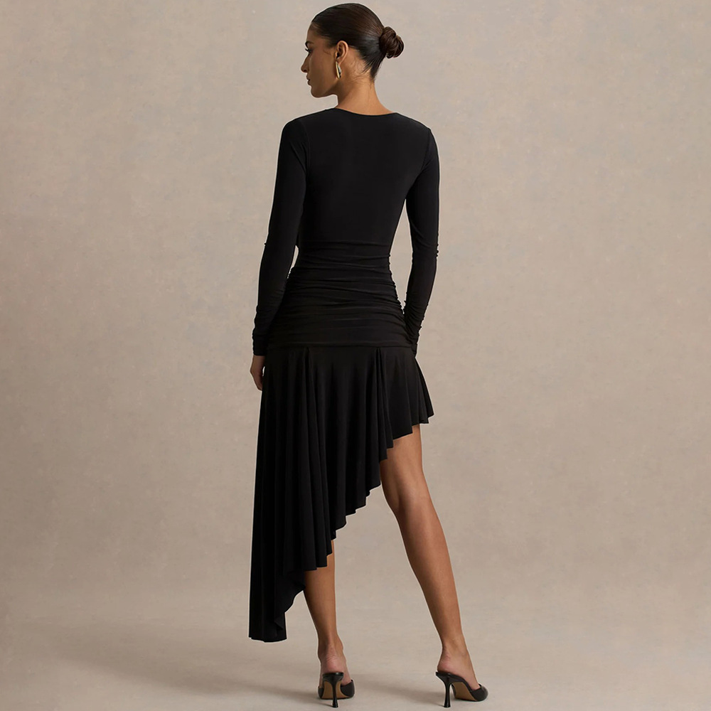 Slim Fit Ruched Irregular Bodycon Dress for Women European American Style Fashionable Elegant Sexy Autumn New 2025_ecoleips.com