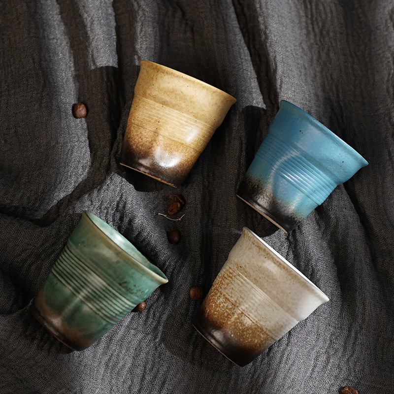 90ml espresso cup cross-border creative retro stoneware hand-kneaded pleated cup latte cup ancient ceramic cup 90ml espresso cup cross-border creative retro stoneware hand-kneaded pleated cup latte cup ancient ceramic cup