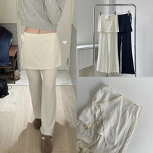 现货实拍 24新款 韩版假两件遮跨高腰显瘦垂感微喇长裤女