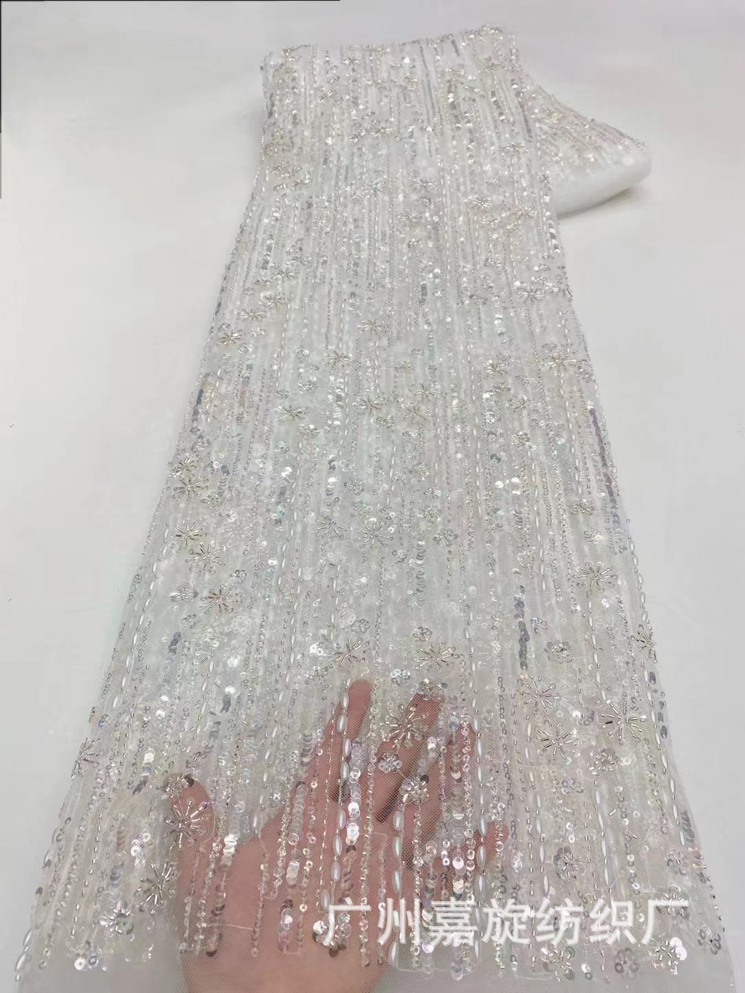 Nuevo arroz rayas cuentas tubo vestido de novia tela moda etapa desgaste vestido malla encaje JX4084
