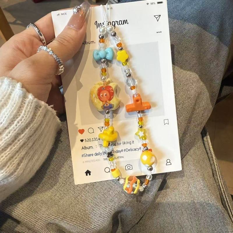 Dopamine Star Man Mobile Phone Chain Lanyard Yellow Earphone Decorative Pendant DIY Hand Beaded Mobile Phone Chain Short Style
