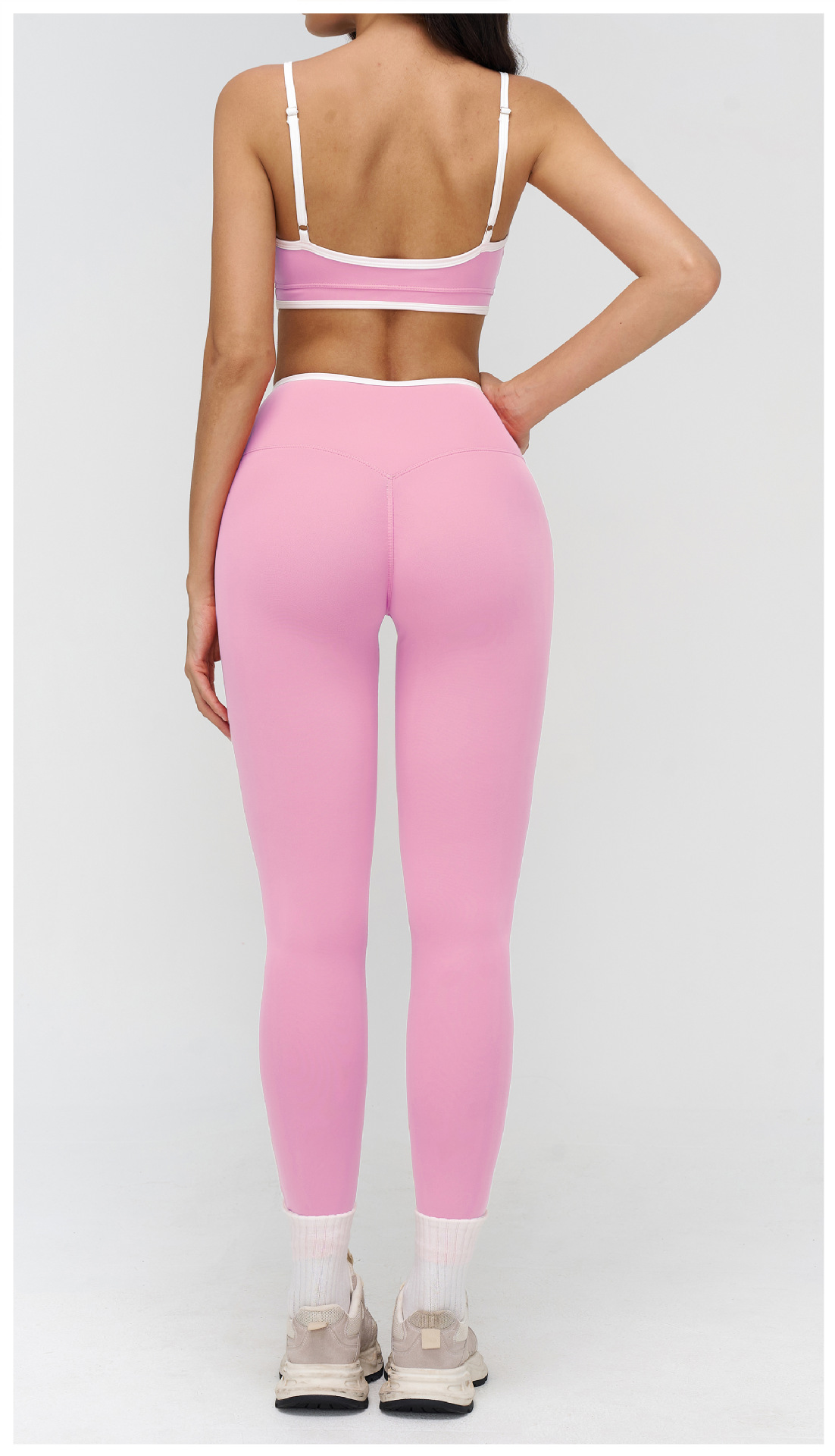 Nude Color Block Yoga Set For Women Tight Fitting Casual Sportswear Outdoor Running Fitness Clothes 9528_ecoleips.com