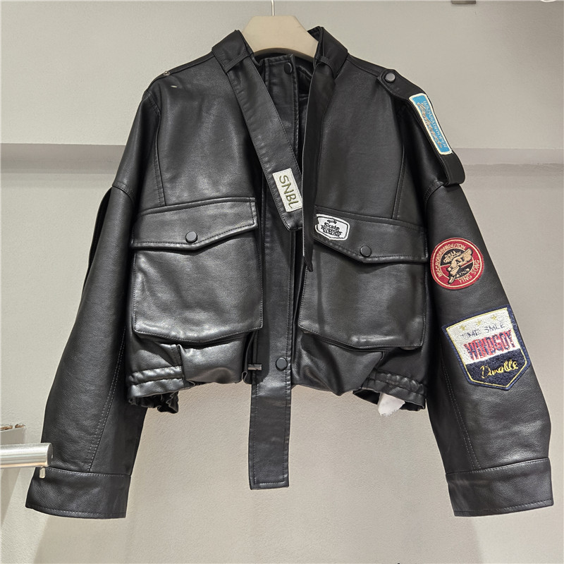 Chaqueta de Cuero Sintético Estilo Motociclista para Mujer con Cierre