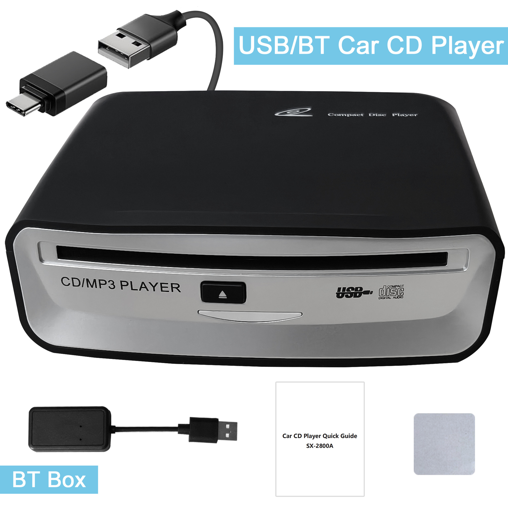 Car CD player with lossless audio quality, external CD player, USB connection, DVD player, external CD optical drive