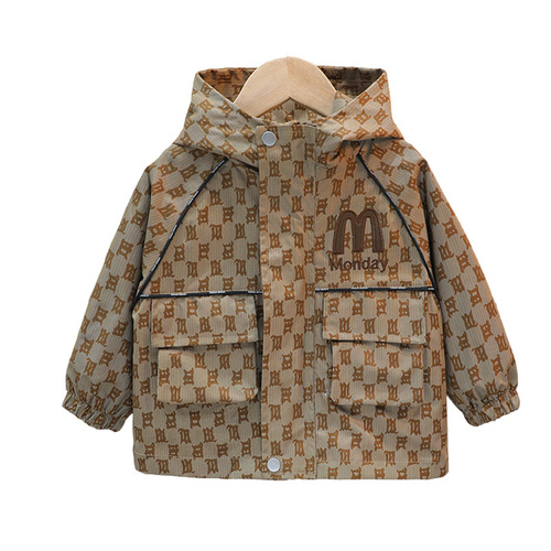 Boys' M-shaped jacket  spring and autumn new style children's trendy and cool hooded windbreaker, handsome and popular outerwear for children and middle-aged children