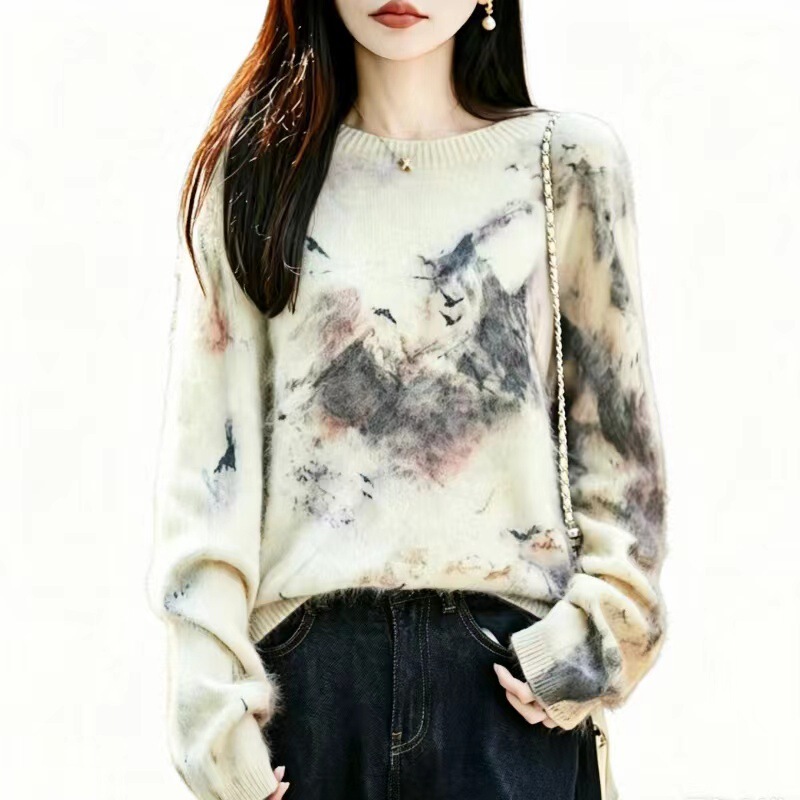 2026 Autumn/Winter New Seamless Brushed Knit Women's Loose Gradient Sweater, Casual Style Top, Women's Clothing Wholesale
