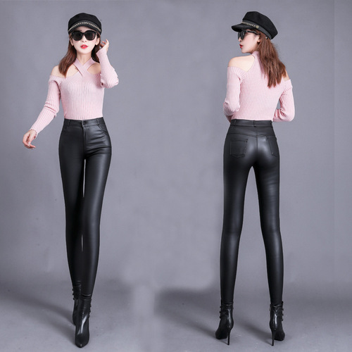 Women's Autumn/Winter Faux Leather Pants with Insulation, High-Waisted Outerwear, Tapered Leggings, Cross-Border Women's Clothing, Wholesale for eBay