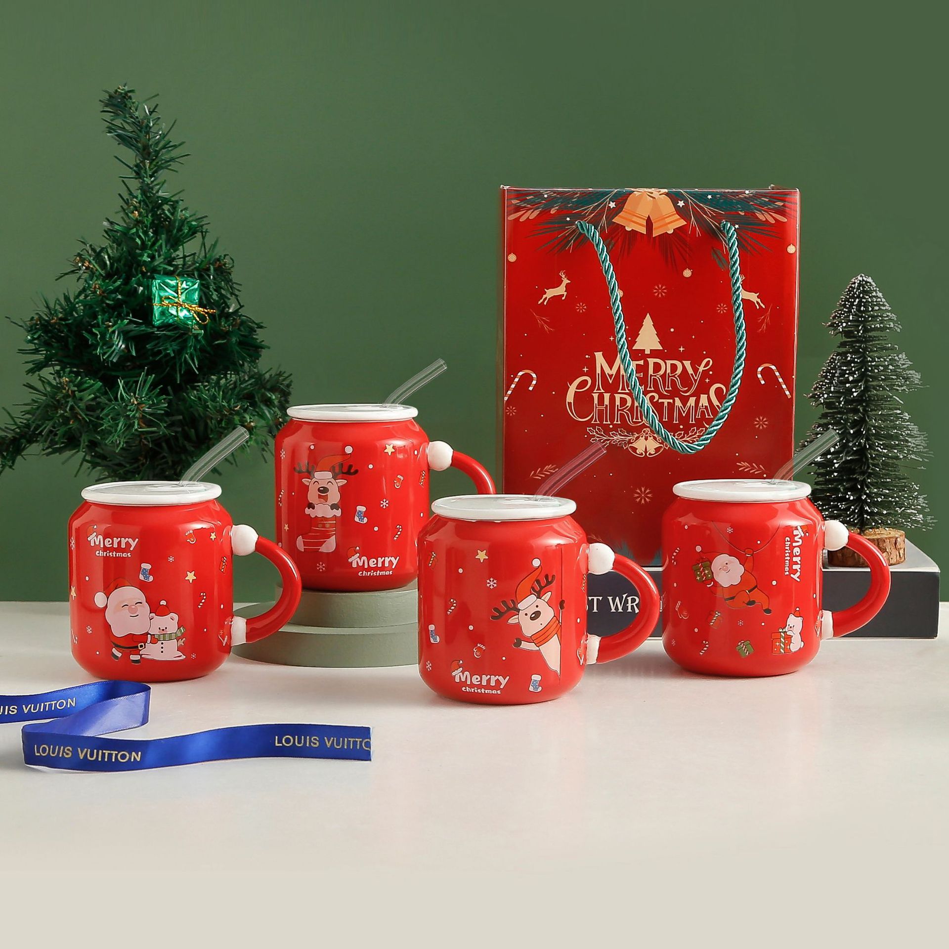 Taza de cerámica de alce creativo de Navidad Taza de agua con forma de lata de red de Internet Actividad de la empresa Regalo de recuerdo Logotipo impreso