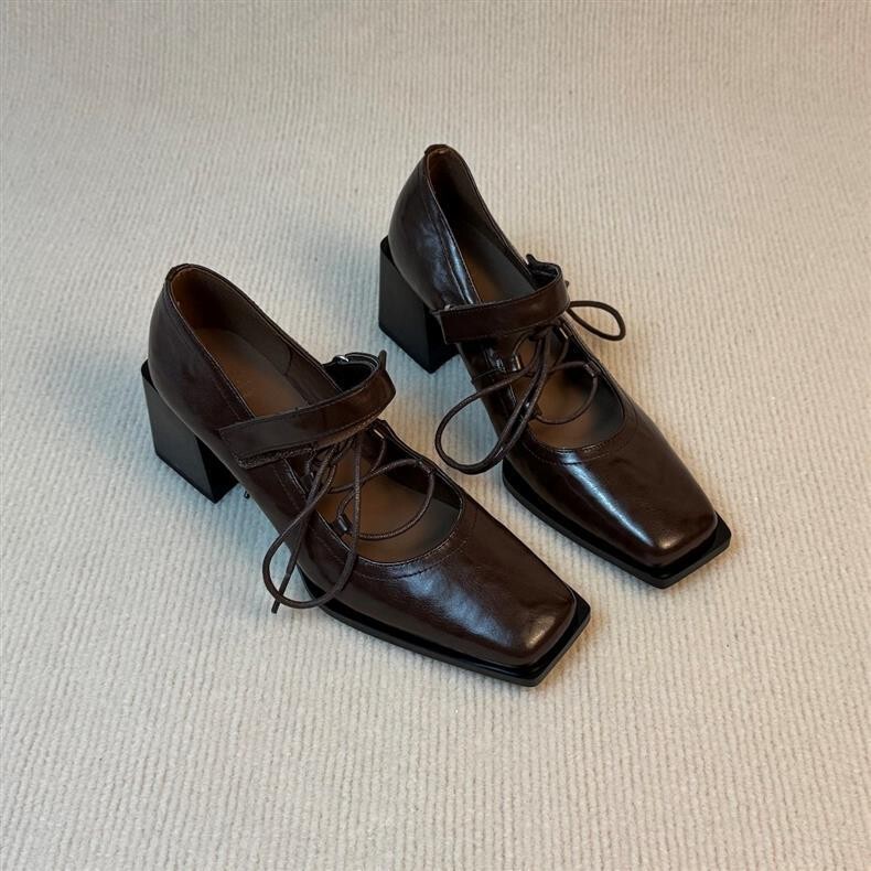 In-Stock Square-Toe Chunky Heel Mary Jane Shoes for Women, Lace-Up Single-Strap Shallow Mouth Pumps, New High-End Style High Heels In-Stock Square-Toe Chunky Heel Mary Jane Shoes for Women, Lace-Up Single-Strap Shallow Mouth Pumps, New High-End Style High Heels