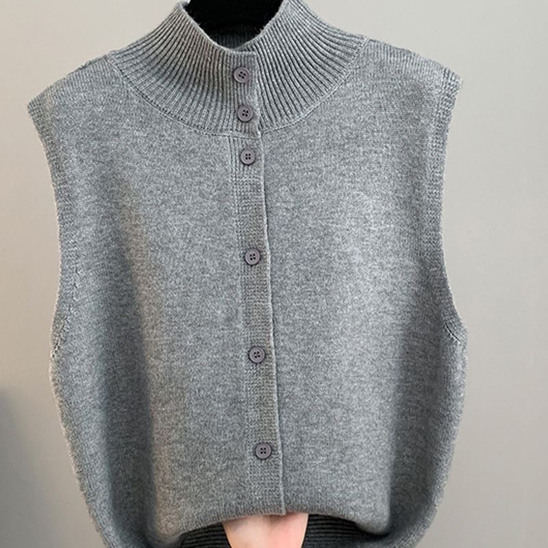 Double-Sided Vest Sweater Women's Autumn and Winter New Pure Color Half Turtleneck Twist Knitted Cardigan Vest French Loose Top